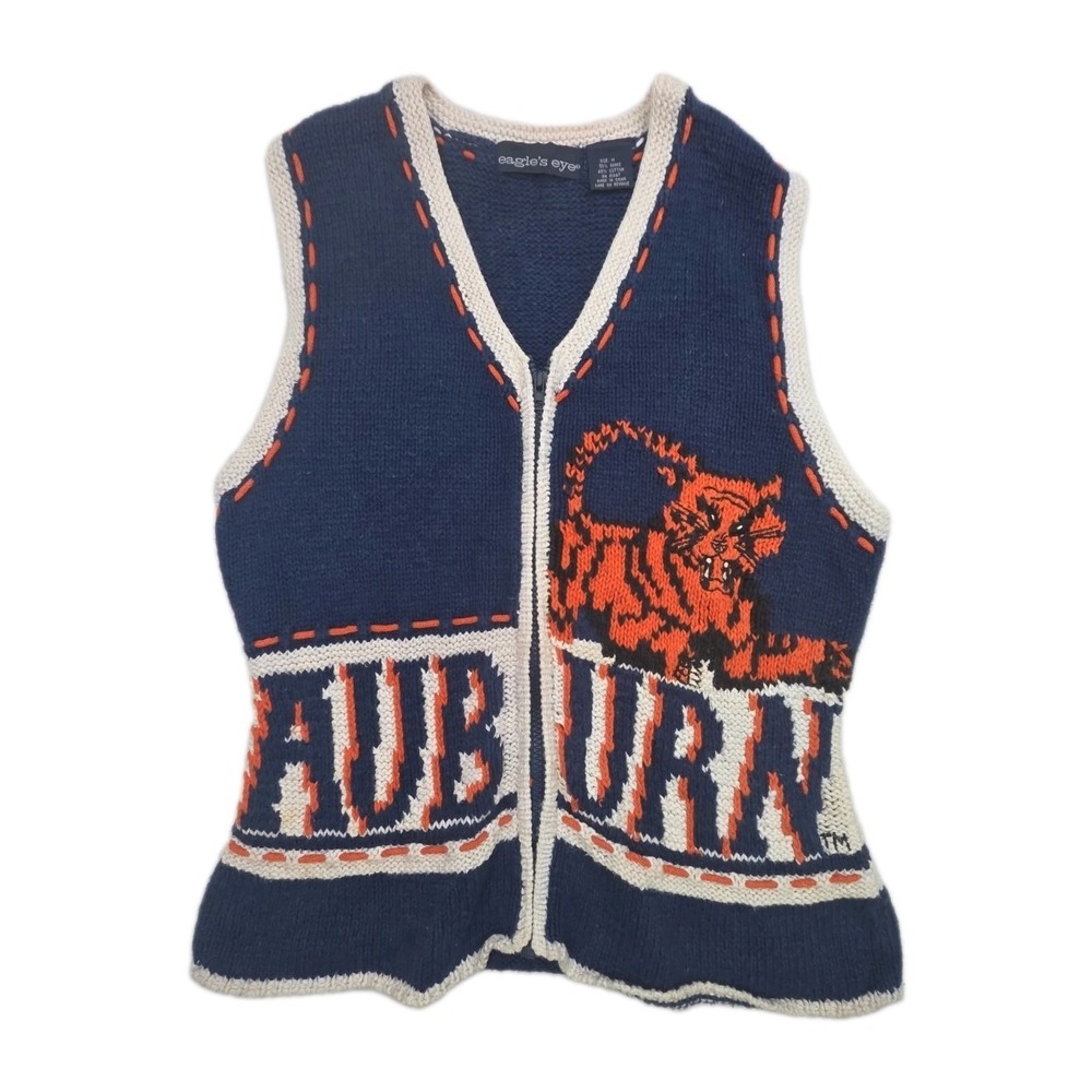 Vintage 90s Y2K Auburn Tigers Knitted Cardigan Sweater Vest Eagles Eye Size M